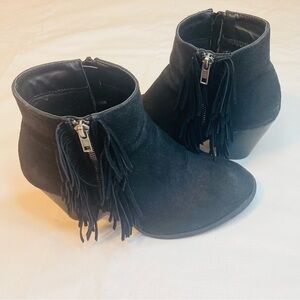 Cathy Jean Black Fringe Ankle Booties